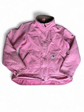 VTG Carhartt Women's RARE Pink Sherpa Lined WIP Work Jacket Size M WJ022 PKR